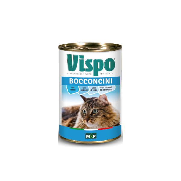 Bocconcini per gatti con tonno e salmone Vispo 415 g Petrini