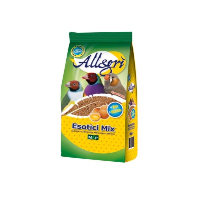"Allegrì" è un alimento completo per uccelli esotici, disponibile in confezione da 1 kg.