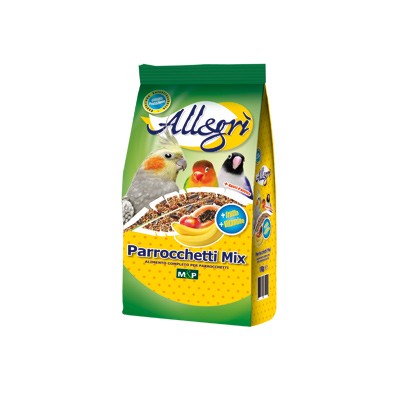 "Allegrì" è un alimento completo specificamente formulato per i parrocchetti, disponibile in una confezione da 1 kg.